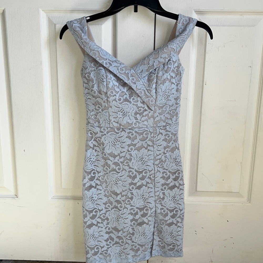 Size 1 off the shoulder light blue homecoming dress